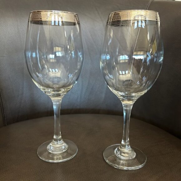 NWOT Vintage Italian Crystal Wine Champagne Glasses With Gold Trim Greek Design - Picture 4 of 13